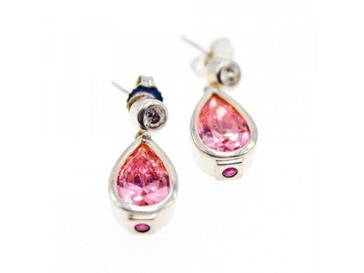 925 Sterling Silver Morganite, Beryl & Ruby Stud Earrings