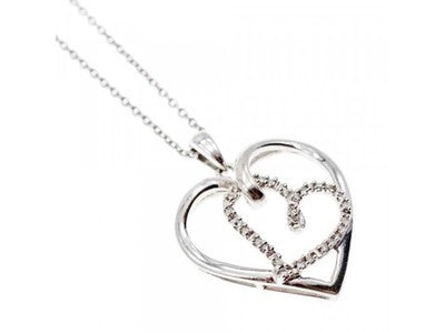 925 Sterling Silver White Sapphire "Hearts" Chain with Pendant