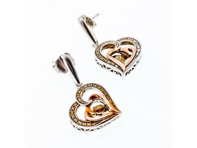 925 Sterling Silver With Gold Inlays "Hearts" Earrings