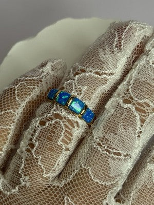 925 Sterling Silver Gold Plated Opal Ring Size 5.5