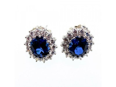 925 Sterling Silver Sapphire & CZ Earrings