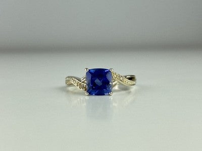 925 Sterling Silver Iolite & CZ Ring Size 6.75