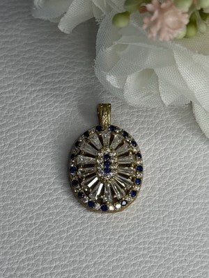 925 Sterling Silver Gold Plated Sapphire & Beryl Pendant Length 1 Inch
