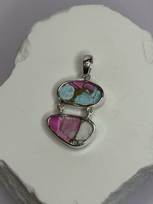 925 Sterling Silver Cotton Candy Turquoise Pendant Length 1.5 Inch
