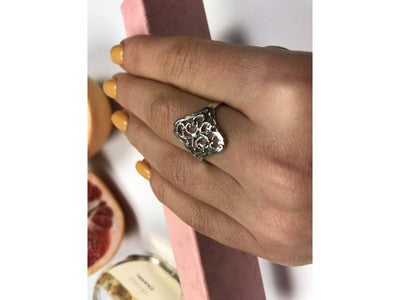 925 Sterling Silver Openwork Ring Size 8