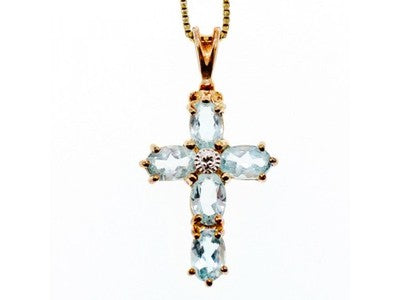 925 Sterling Silver Gold Plated Blue Spinel Chain With Cross