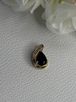 10K Yellow Gold Black Sapphire & Diamonds Pendant Length 0.60 Inch