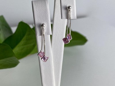 925 Sterling Silver Pink CZ Earrings