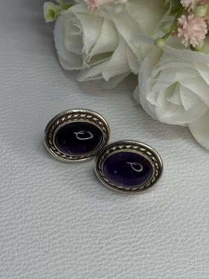 925 Sterling Silver Amethyst Earrings Length 0.75 Inch