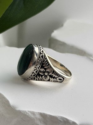 Vintage 925 Sterling Silver Malachite Ring Size 7