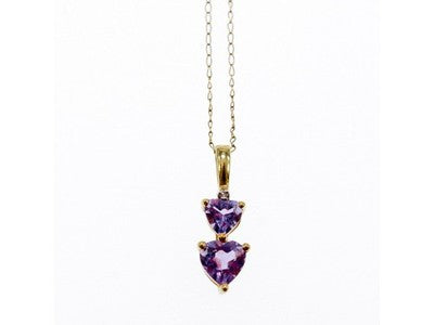 10K Yellow Gold Amethyst & Diamond Hearts Chain With Pendant