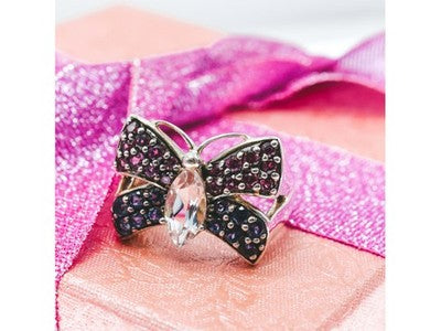 925 Sterling Silver White Topaz, Spinel & Tourmaline "Butterfly" Ring Size 8.5