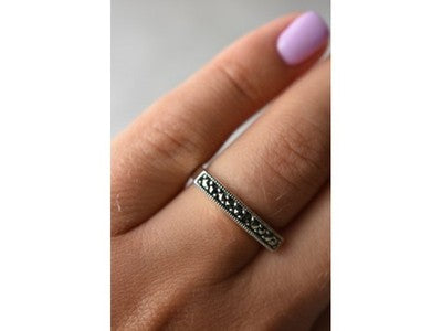 925 Sterling Silver Marcasites Ring Size 6.5