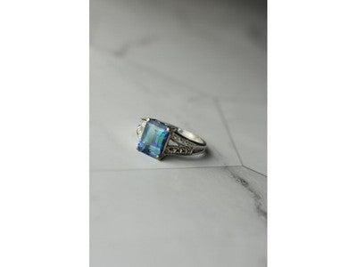 925 Sterling Silver Blue Spinel Ring Size 6.5