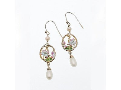 925 Sterling Silver Pearls & Enamel Earrings