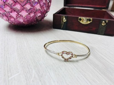 925 Sterling Silver Gold Plated Pink Topaz "Heart" Bracelet