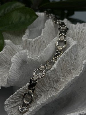 Vintage Design X-shaped & Circular Links 925 Sterling Silver Bracelet 7.5