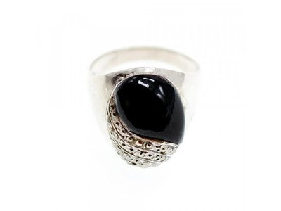Vintage 925 Sterling Silver Black Jade & Marcasites Ring Size 8.5