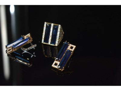 925 Sterling Silver Blue Alpanite SET (Ring & Earrings)