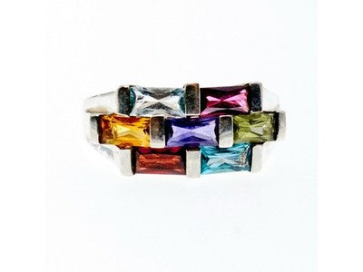 925 Sterling Silver Multi Gemstones Ring Size 11
