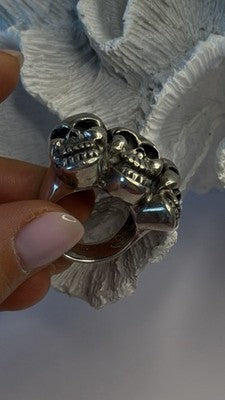 Triple Skull Gothic Biker Punk Rock 925 Sterling Silver Ring Size 9.5