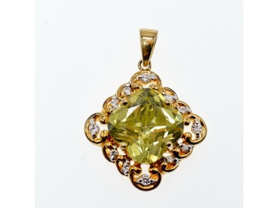 925 Sterling Silver Gold Plated Peridot & CZ Pendant