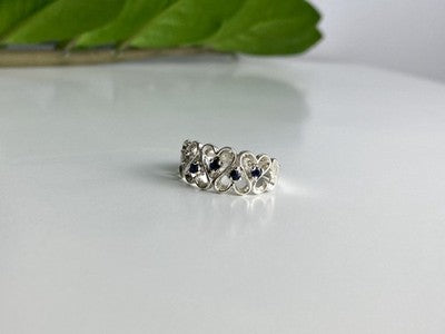 925 Sterling Silver Sapphires "Hearts" Ring Size 9.5