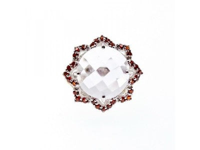 925 Sterling Silver With Gilding Morganite & Garnet "Flower" Ring Size 7