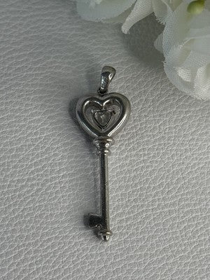 925 Sterling Silver Beryl Love Key Pendant Length 1.60 Inch