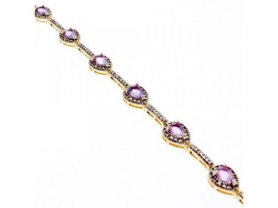 925 Sterling Silver Gold Plated Amethyst Bracelet Size 7.5 IN