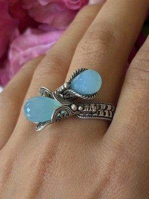 925 Sterling Silver Blue Chalcedony Ring Size 11 Sizable