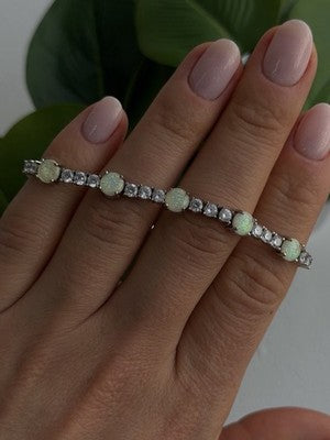 Adjustable 925 Sterling Silver Opal & Beryl Bracelet