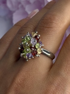 925 Sterling Silver Garnet Amethyst Citrine Peridot Ring Size 9