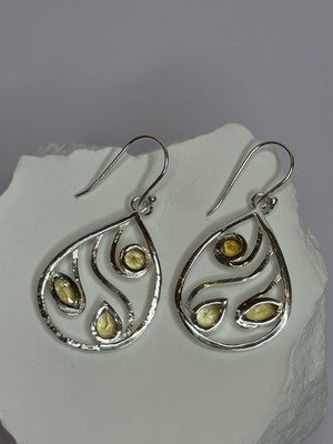 925 Sterling Silver Citrine Earrings Length 1.8 Inch