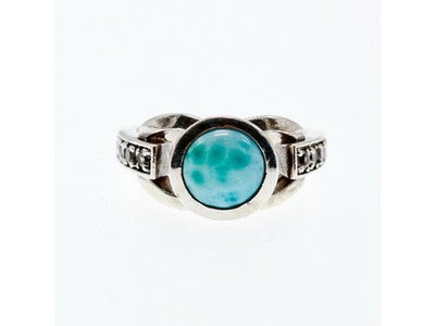 Vintage 925 Sterling Silver Larimar & Goshenite Ring Size 9.5