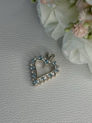 925 Sterling Silver Blue & White Topaz Heart Pendant Length 1 Inch