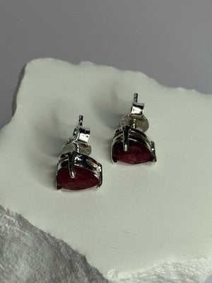 925 Sterling Silver Ruby Earrings Length 0.37 Inch