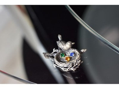 Vintage 925 Sterling Silver Multicolor CZ "Bird" Brooch