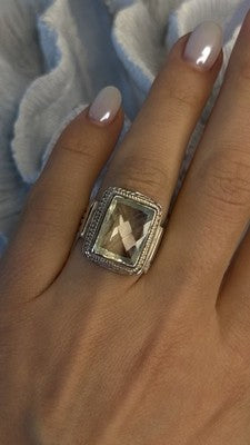 Vintage Style 925 Sterling Silver Quartz Stone Ring Size 6