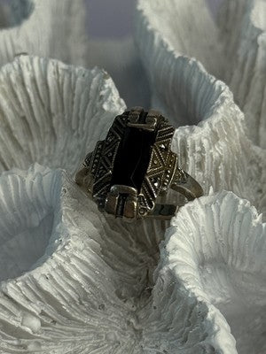 Vintage 925 Sterling Silver Onyx Ring Size 5