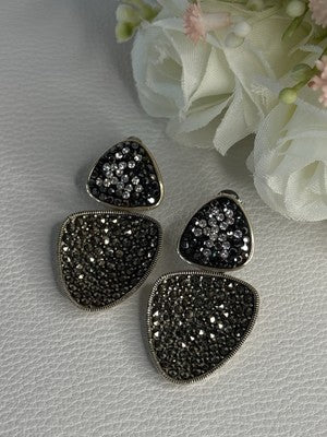 Aesthetic 925 Sterling Silver Marcasite & CZ Earrings Length 1.45 Inch