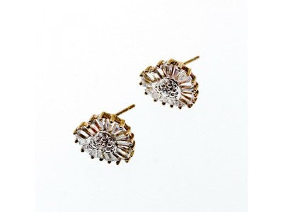 925 Sterling Silver Gold Plated CZ "Heart" Stud Earrings
