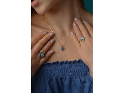 14K Yellow Gold Blue Spinel & CZ Chain With Pendant