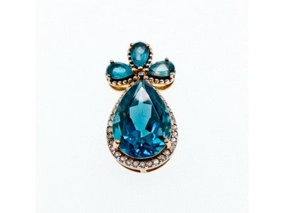 925 Sterling Silver Gold Plated Aquamarine & CZ Pendant