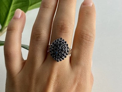 925 Sterling Silver Sapphires & CZ Ring Size 9