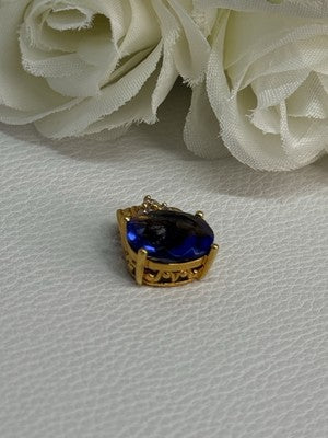 925 Sterling Silver Gold Plated Sapphire & Beryl Pendant Length 0.65 Inch