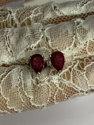 925 Sterling Silver Ruby Earrings Length 0.37 Inch
