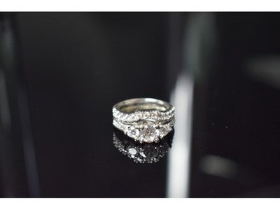 925 Sterling Silver CZ Double Ring Size 6.5