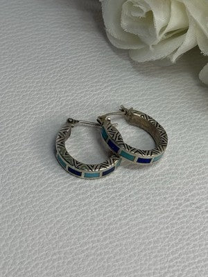925 Sterling Silver Purple & Blue Agate Earrings Length 0.73 Inch