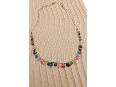 925 Sterling Silver Gold Plated Agates "Mood" Necklace Italy